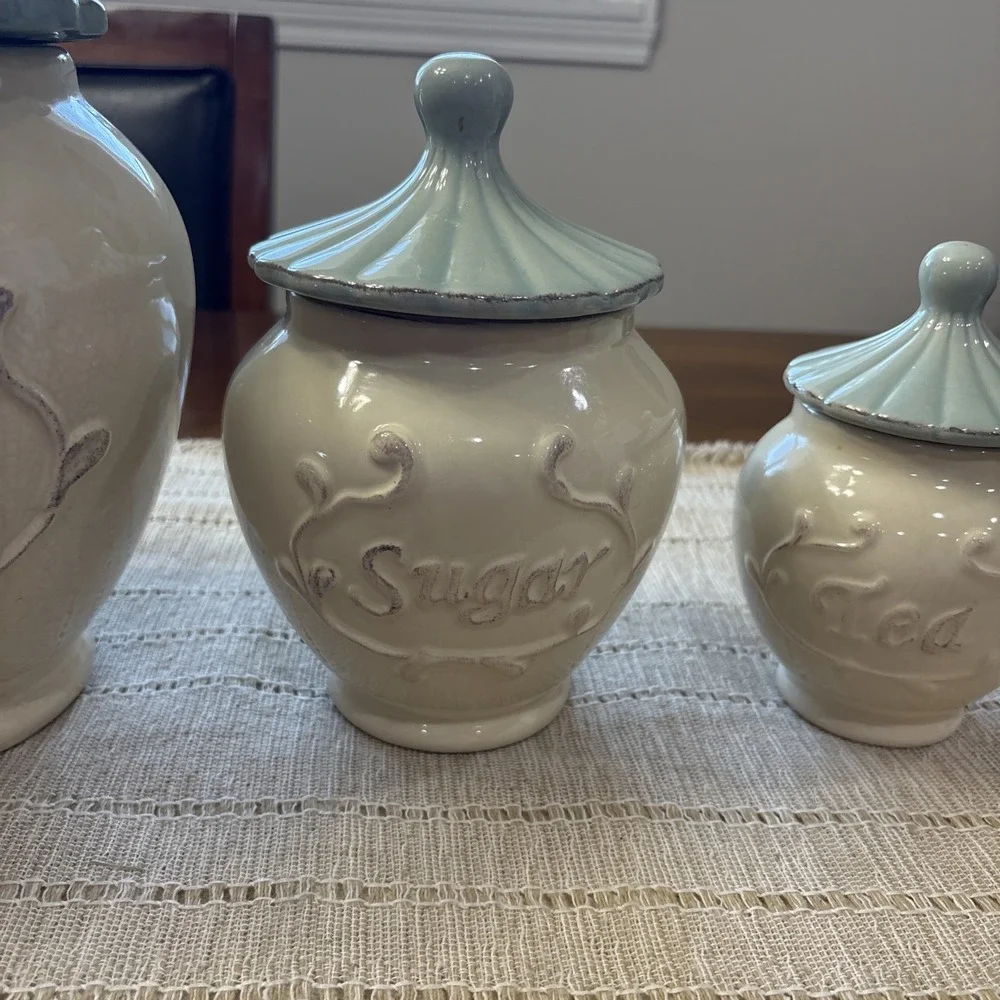 Le Prairie 3 Pc Canister Set Flour Sugar Tea By Creative Co- Op